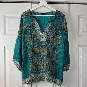 Tolani Teal and Gold Paisley Tunic